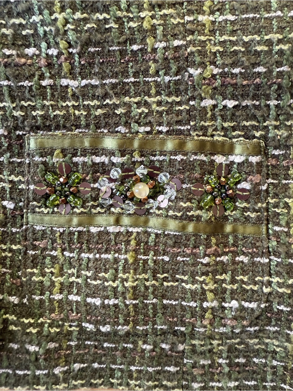 EUC Coldwater Creek Olive Green Tweed Embellished Women's Blazer Jacket, Sz PS - Picture 7 of 12